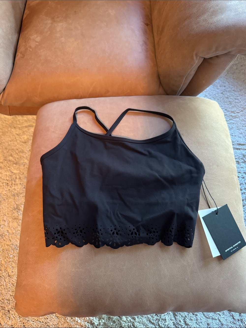 Spiritual Gangster Black Laser-Cut Petal Crop Tank Bralette